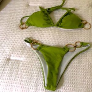 Apple green bikini with gold chain details